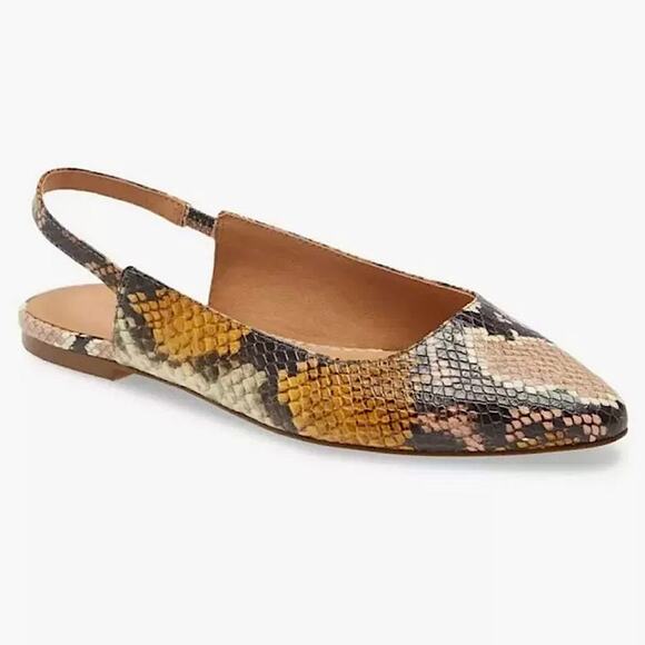 Madewell The Margot Snake Embossed Slingback Leather  Flats - Picture 1 of 11